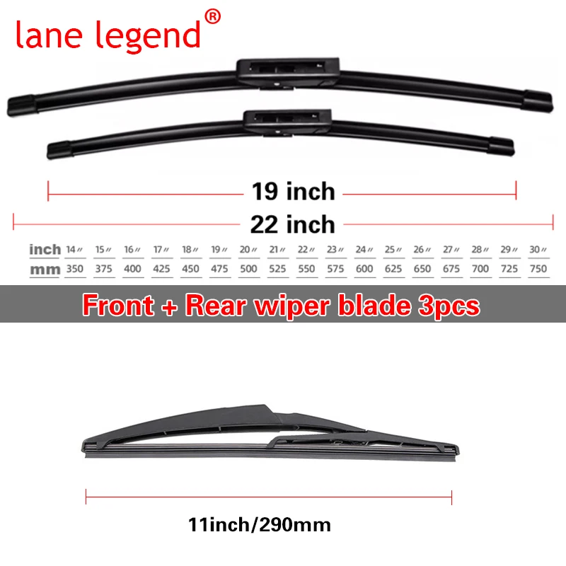 Voor Dacia Voor Renault Sandero MK 2 2015-2019 Auto Ruitenwisser Voor Achter Wisserbladen Voorruit Voorruit Venster Regen Borstels RuitenWisserBladenSet (Kleur : Front 2pcs