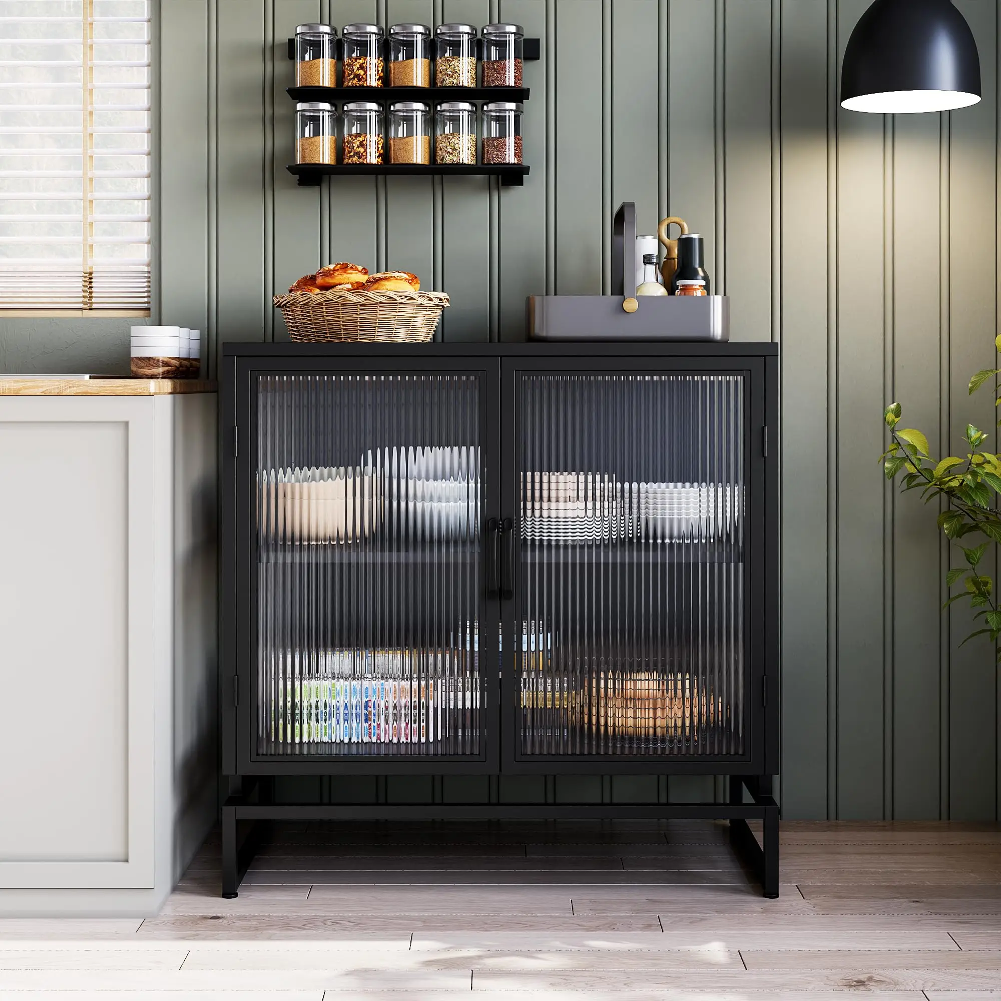 Metal Glass Door Storage Cabinet Large Capacity Storage Space Multipurpose Office Bathroom Kitchen Bedroom
