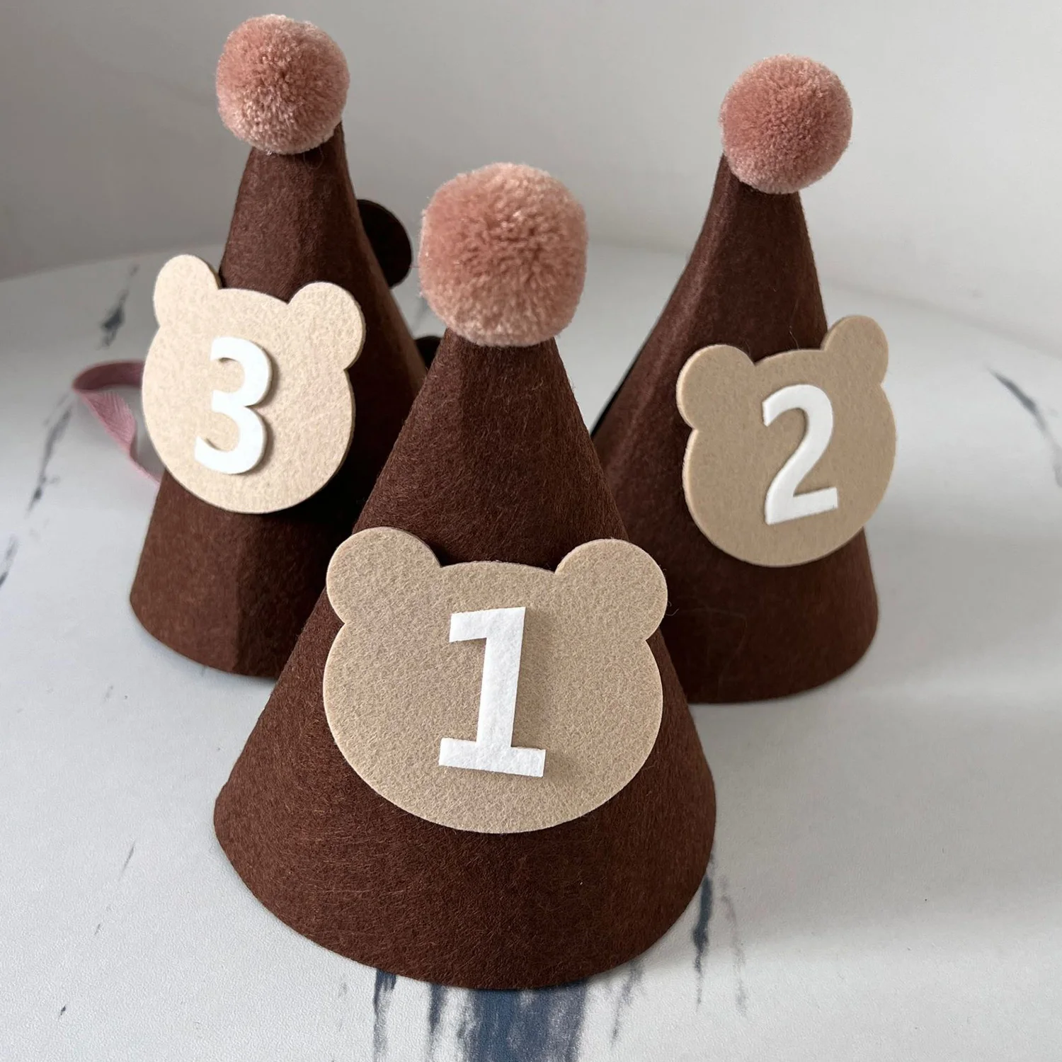 Birthday Hat Kids Brown Coffee Bear Hat 1st 2nd 3rd Year Old Baby Cap The First One 2 3 Year Birthday Party Supplies Photo Props party hat