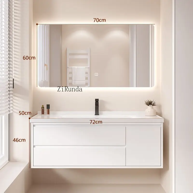 L Modern smart bathroom cabinet combination ceramic integrated basin solid wood mirror cabinet simple bathroom sink set