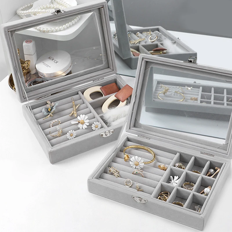 Soft Velvet Stackable Jewelry Tray Case Ring Display Storage Box With