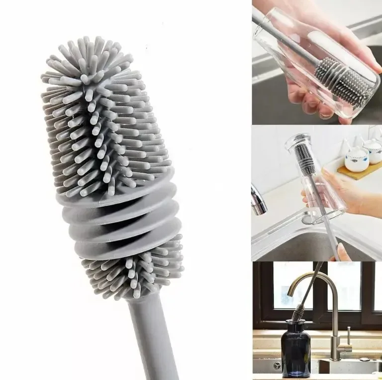 Silicone Bottle Brush, Water Bottle Cleaner Brush with Long Handle, Perfect for Cleaning Narrow Neck Containers, Vacuum Sports Bottle, Tumblers, Flask, Glassware (1 Pack) 2