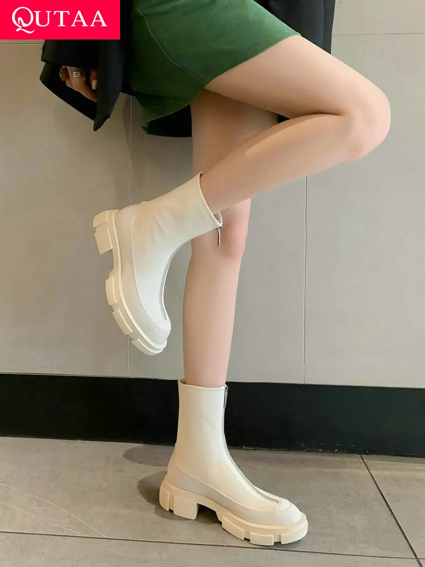 

QUTAA 2023 Women Ankle Boots Ins Fashion Winter Shoes For Woman'S Warm Short Boot Genuine Leather Office Lady Size 34-41