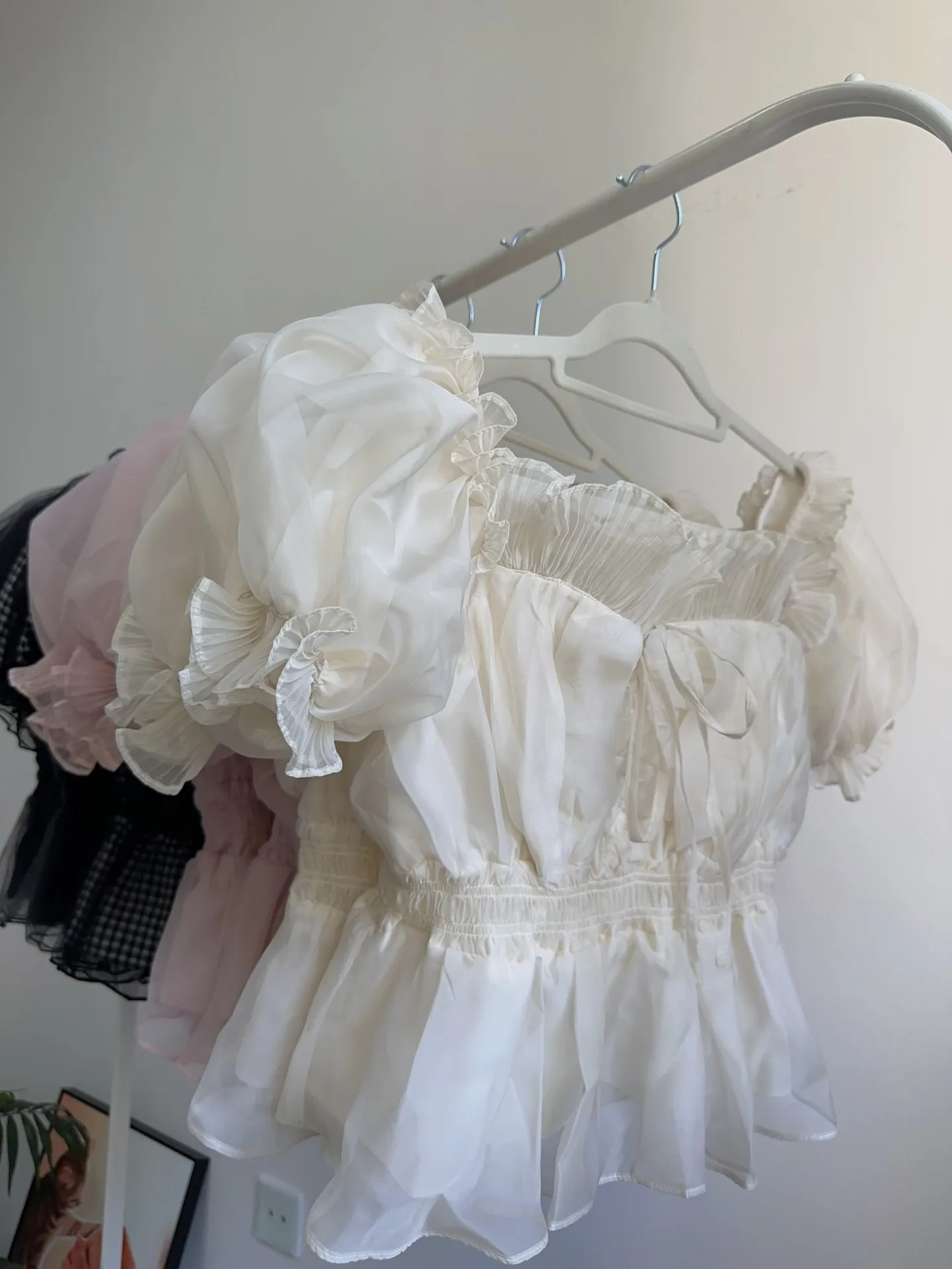 Spring Sweet Sweet Slash Neck Puff Sleeve Elegant Blouses Off Shoulder Mesh Lace Up Shirt Japan New Moda All-match Casual Blusas