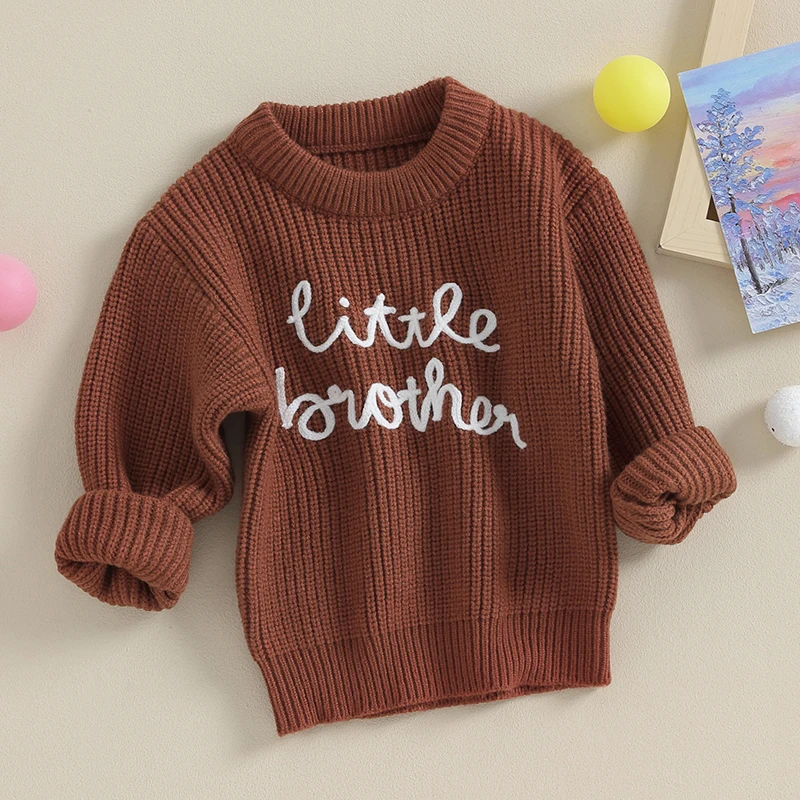 

Свитер для маленьких мальчиков с вышивкой буквами и круглым вырезом, с длинным рукавом