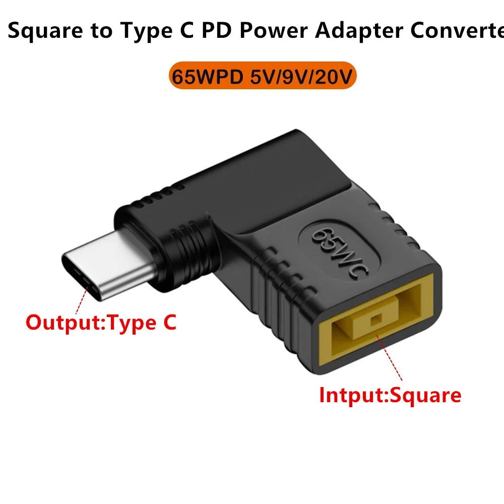 레노버 스퀘어 to USB C타입 전원 충전 어댑터, 맥북용 USB-C 수 출력 to 스퀘어 암 입력, 65W PD 컨버터, he: Squ