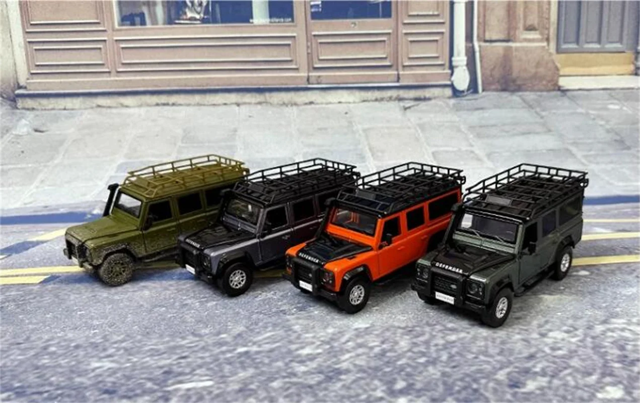 

Модель автомобиля JKM для Land Rover Defender 1/32, 110, с открытым звуком, серый/зеленый/оранжевый цвета