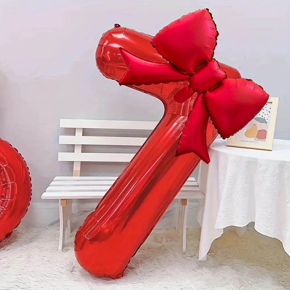 2 Stück 32 Zoll rote Zahlenballons 0-9 mit roter Schleife, Folienballons für Geburtstagsfeiern und Jubiläumsdekoration – Detail 14