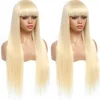 613 Honey Blonde Straight Human Hair Wig With Bangs Remy Hair Fringe Wigs For Women 180%Full Density Machine Made Wig With Bangs 3