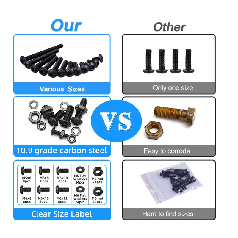 10.9 Grade Black Hex Socket Head Cap Screws Kit with Washers & Nuts M4 M5 M6 Alloy Steel Bolt Assortment for Automotive, Machine