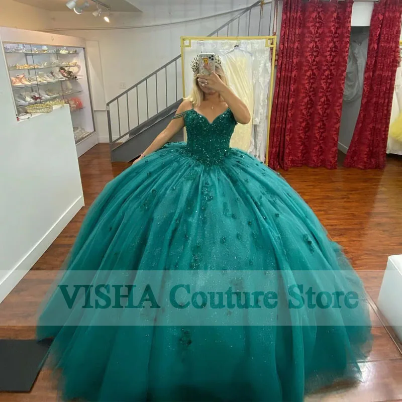 2023 Handmade Quinceanera Dresses Sweetheart Gillter Lace Appliques Ball Gown Vestido De 15 Anos Sweet 16