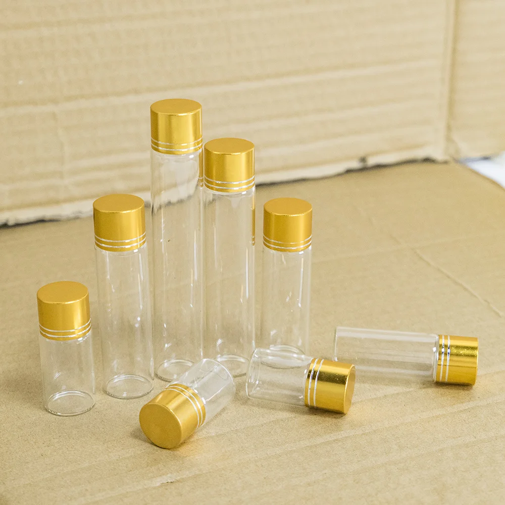 6pcs 5ml 10ml 15ml 20ml 25ml 35ml Glass Bottles with Gold Plastic Screw Caps Empty Glass Jars Crafts Bottles Food Grade Storage 4
