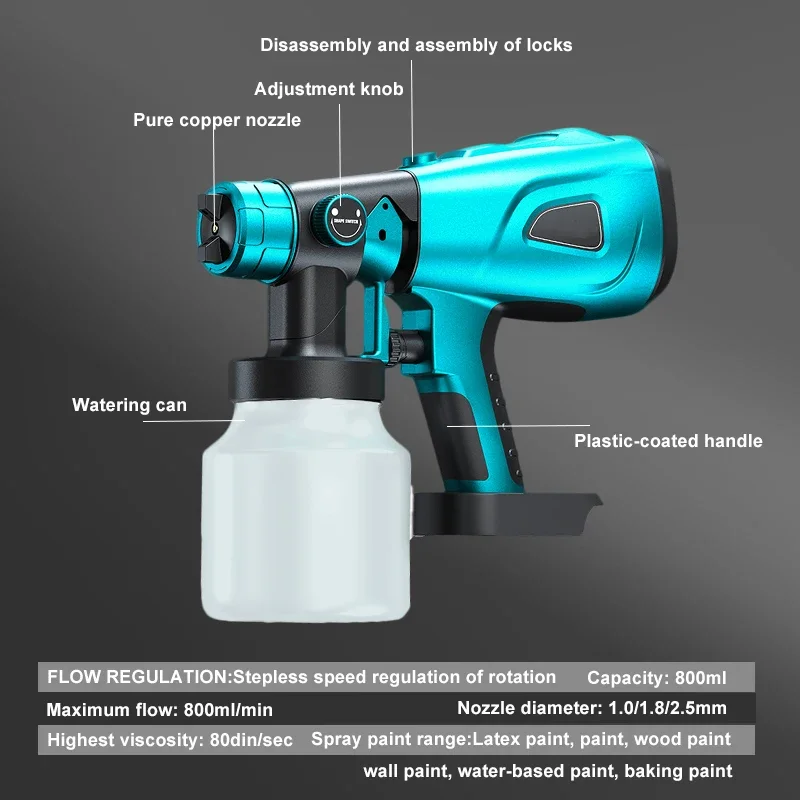  Ʈ й HVLP  ̰ 帧 , ŰŸ ͸ ڵ  ƿ   귯, 18V, 800ml