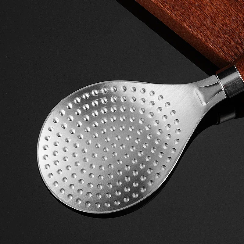 Rice Spoon Stainless Steel Rice Scoop Self Standing Wood Handle Metal Paddle Spatula Cooking Serving Spoon Kitchen Utensils