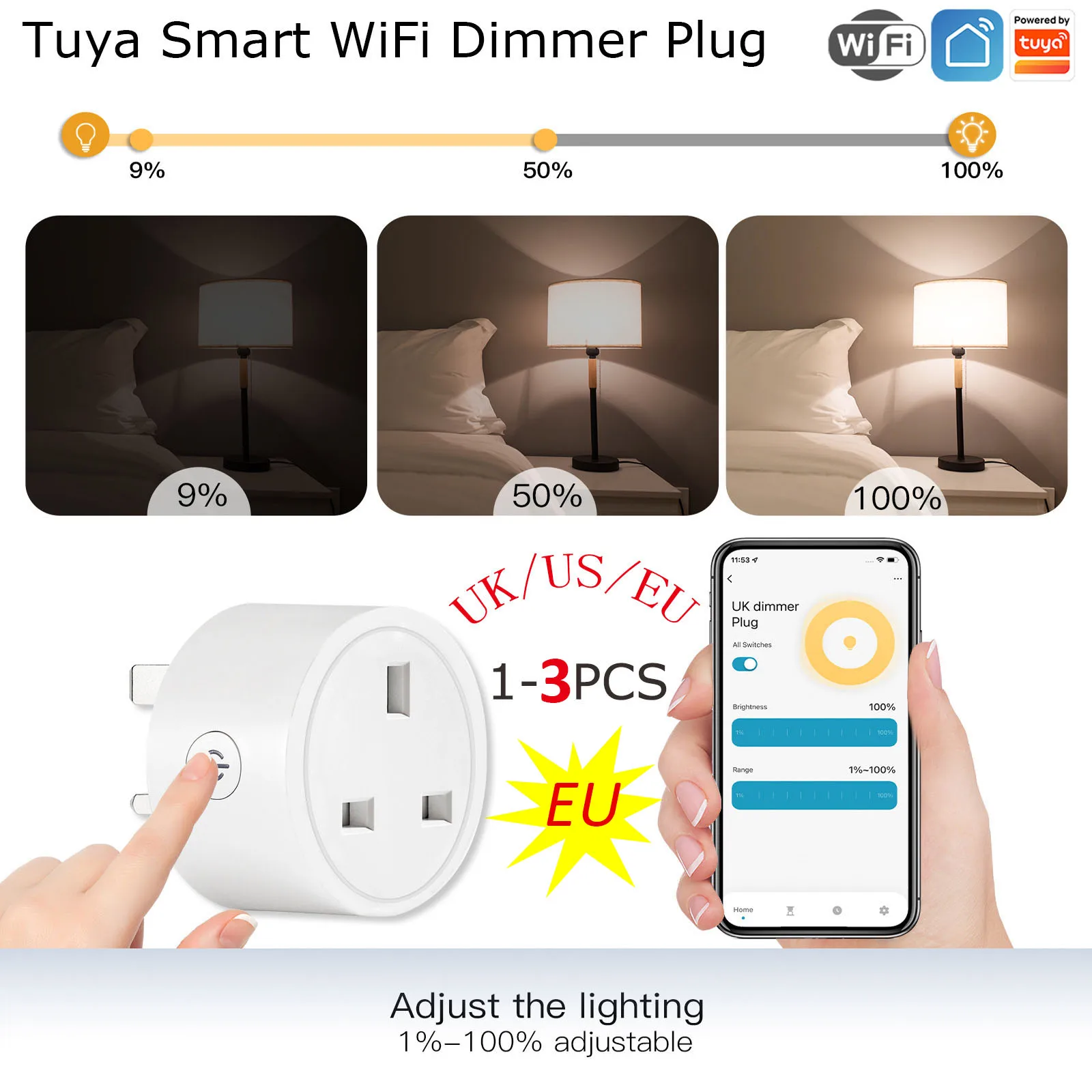 Tuya Wifi Smart Dimmer Socket EU/US/UK Electrical Outlet Timing Switch Voice Control Alexa Google Home Wireless Power Plug