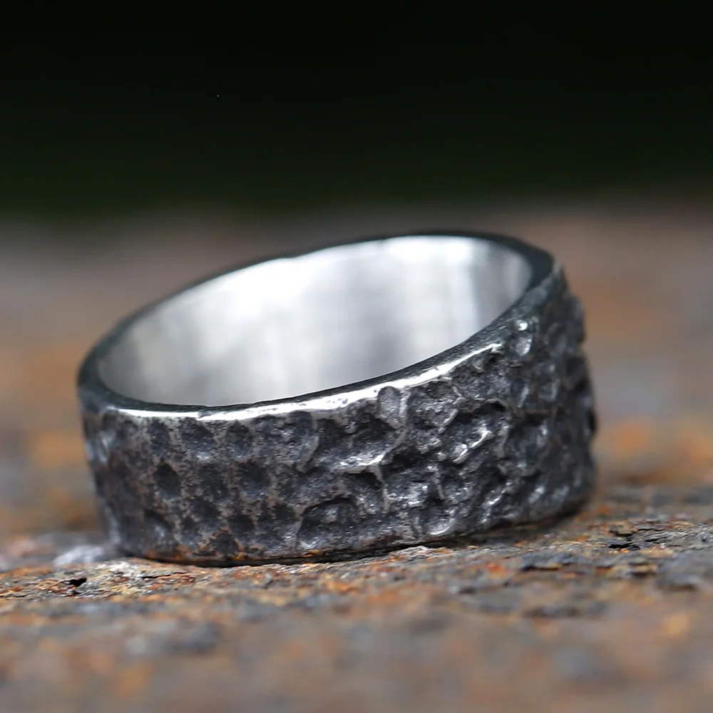 Konov Men's Stainless Steel Skull Ring - Vintage Gothic 13mm Wide Band, Silver Black (Size 10) - View #3