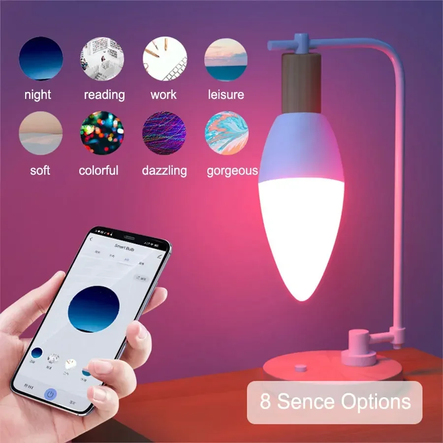 Tuya WiFi E14 Smart Bulb 220V Brightness Timer RGB Colour Alexa Google Home Voice Control