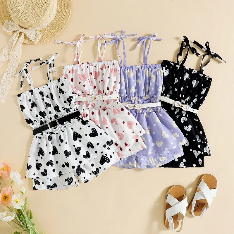 Baby Clothing Set cheap 2022 new children's belt fashion suit baby one-piece pants Summer girls' suspender love printed one-piece clothes newborn baby clothing gift set