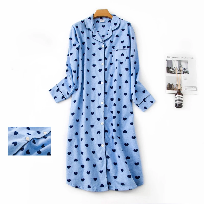 Ladies Cotton Nightgown Plus Size Long-sleeved Flannel Plaid Print Women Sleepwear Button UP women nightgowns women nightdresses sleeping dress