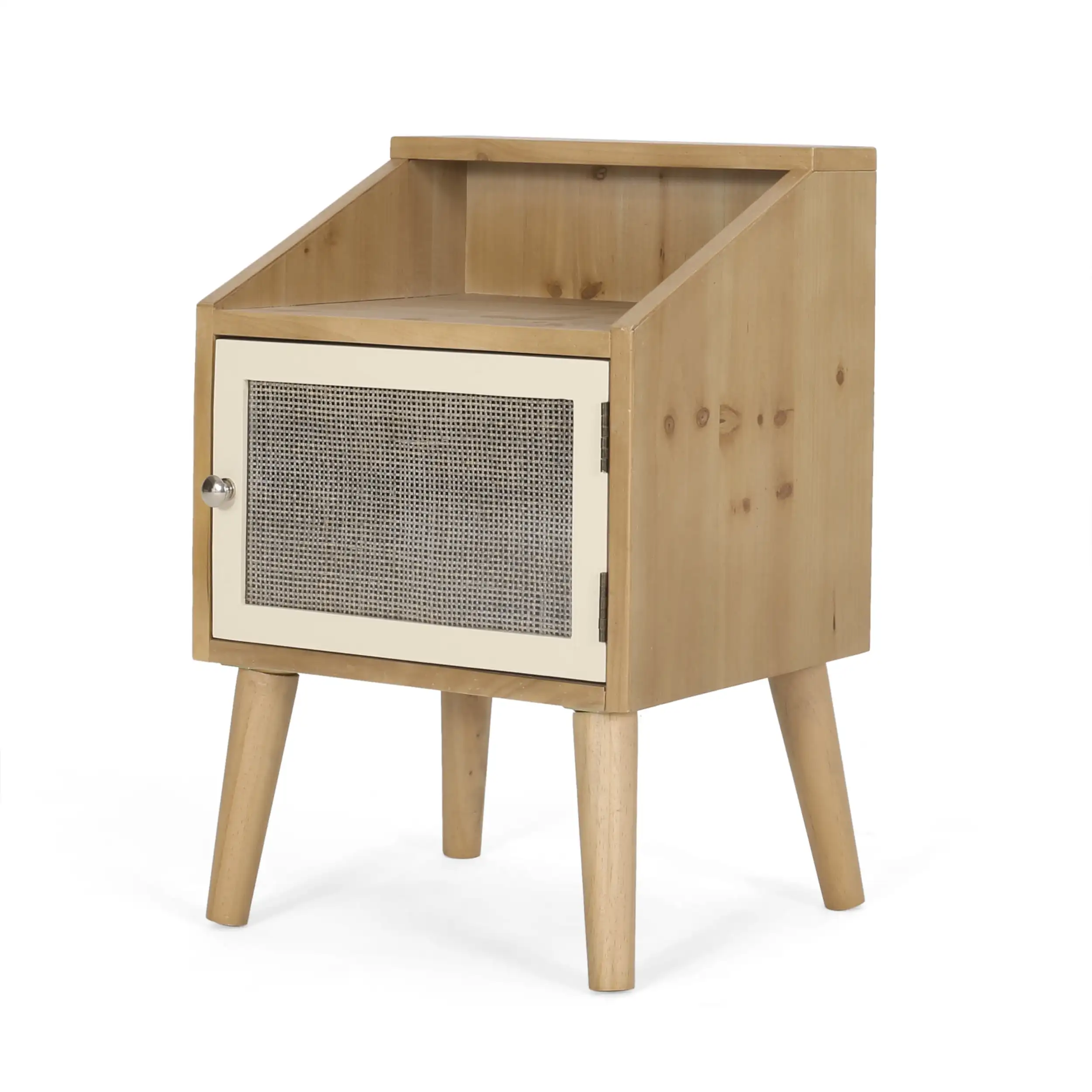 

Luxurious Refined Fashionable and Elegant End Table with Hutch Walnut Natural and White