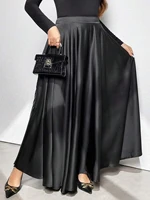 Plus-Size Women's Elegant Solid Color Flared Skirt, Elastic Waist at the Back, with Pockets, Suitable for All Seasons - Image 5