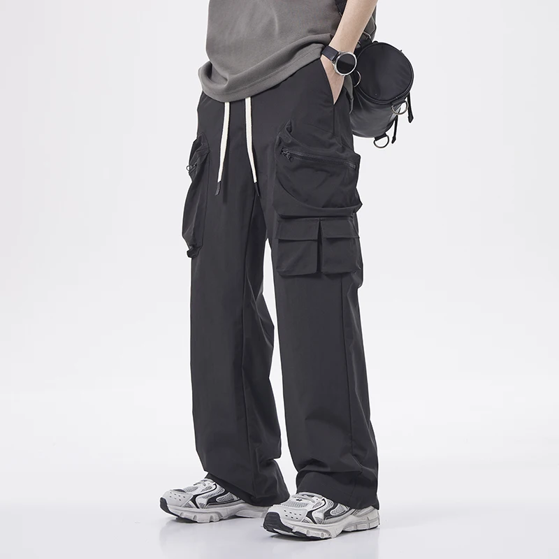 Wide leg workwear casual pants for men's new quick drying men's trendy street dance