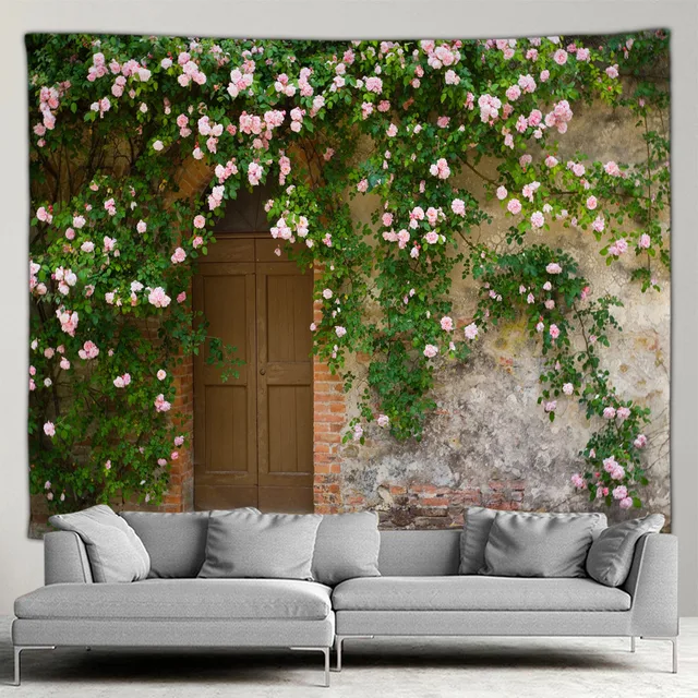 Arazzo Da Parete 200x200 Cm Con Piante E Finestre - Poliestere, Multicolore, Per Soggiorno E Decorazione Casa