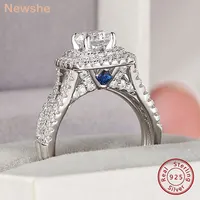 Newshe 2 Pcs Double Halo Round Cut AAAAA Cz Engagement Ring Wedding Band for Women Victorian Style 925 Silver Bridal Jewelry