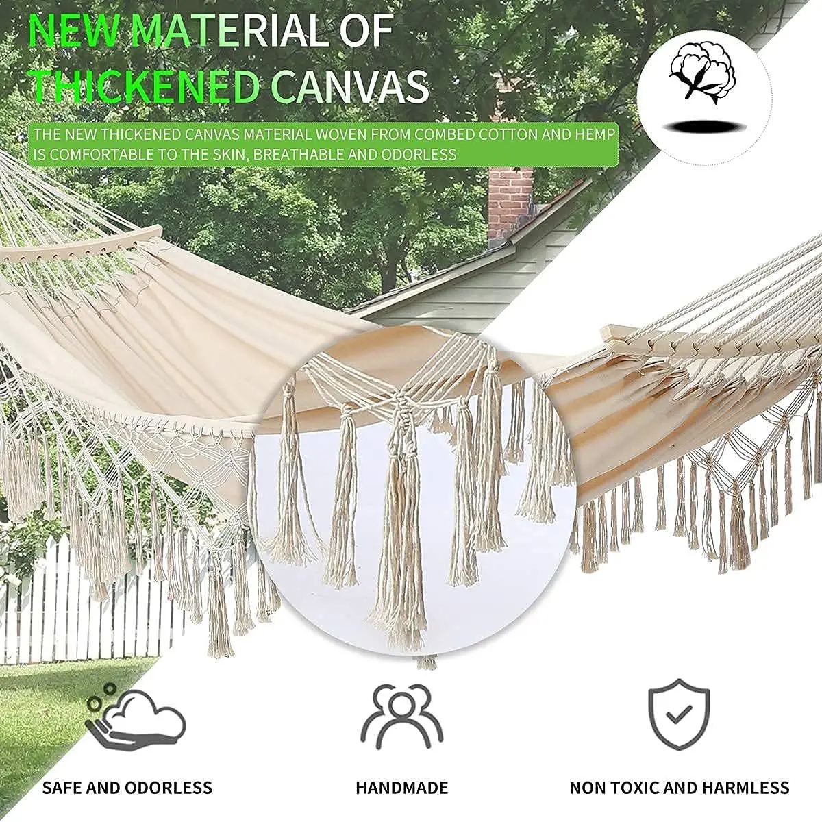 Hammock Hammock Outdoor Swing Anti-Rollover Indoor Home Outdoor Camping Dormitory Adult Double Canvas White