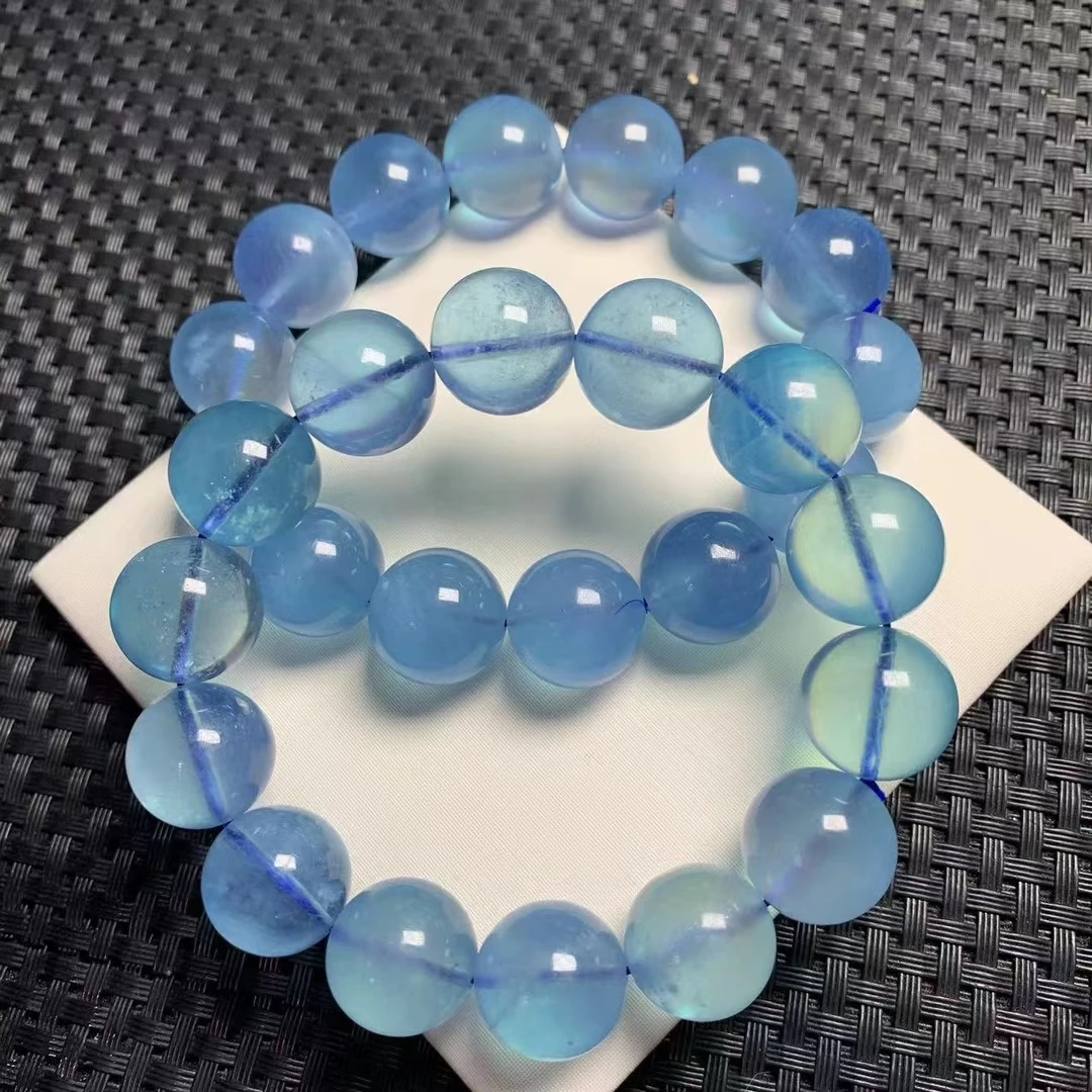 

Natural Blue Aquamarine Quartz Big Bracelet 16mm Clear Round Beads Gemstone Wealthy Stone For Women Men AAAAAAA