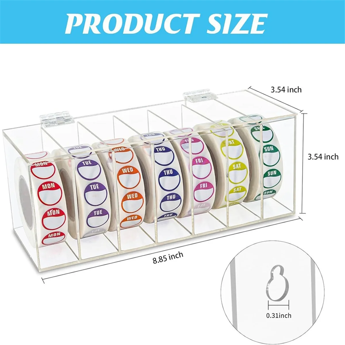 ABIY-Acrylic Day of the Week Covered Label Dispenser 7-Slot Dispenser Day of the Wall Mount Sticker Roll (No Label)