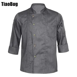 Mens Womens Stylish Chef Jacket Stand Collar Long Sleeve Cook Uniform with Pockets for Kitchen Restaurant Hotel Bakery Canteen