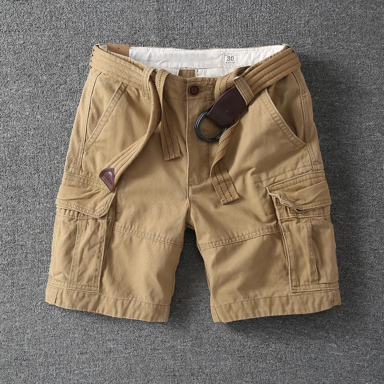 Without belt Asian Size Men's White Camouflage Workwear Shorts Summer Casual Tactical Outdoor Multi Pocket Cargo Shorts 4