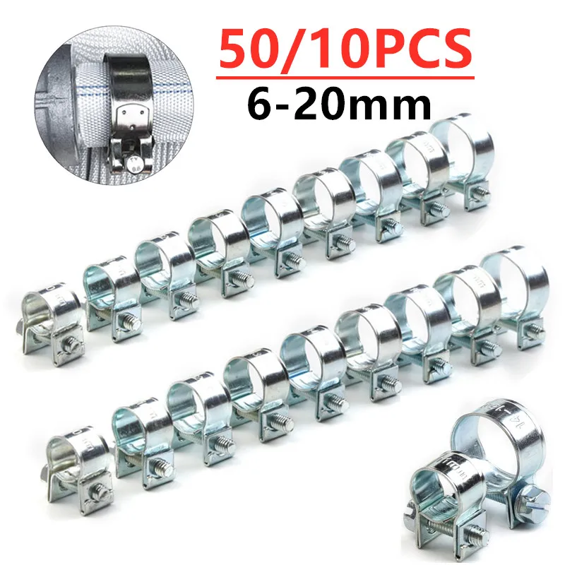 10 pces 6-20mm mini braçadeira mangueira de injeção de combustível braçadeiras de mangueira de ar sortimento kit grampos de tubulação de gasolina diesel