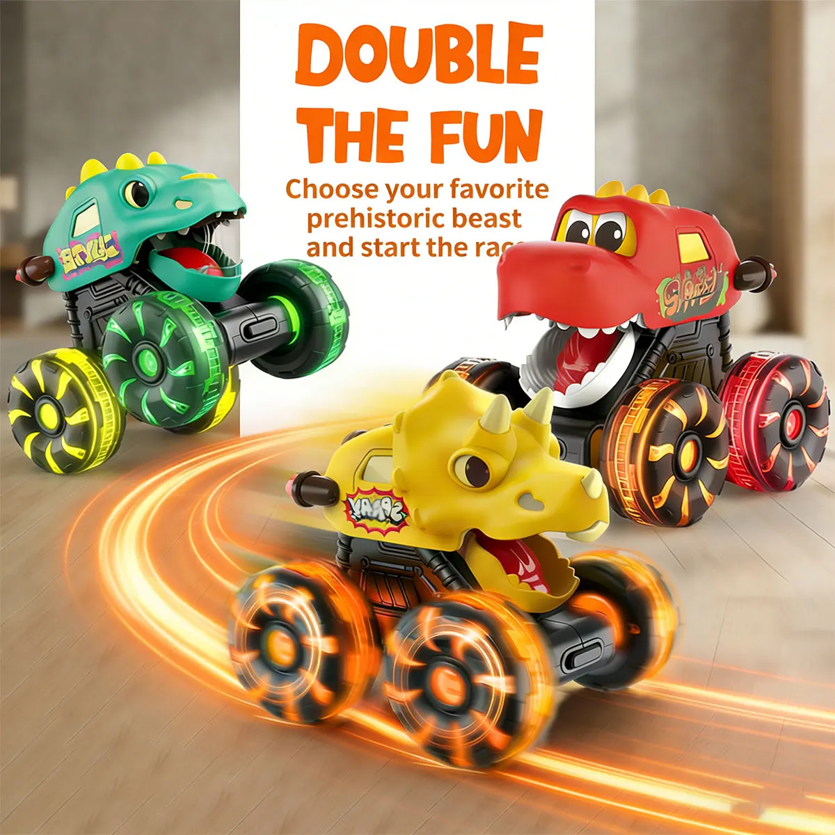 Dinosaur Monster Truck Light up Wheels Car Toys for Kids Toddlers Press & Go Sliding Vehicle Racing Game for Boys Birthday Gift