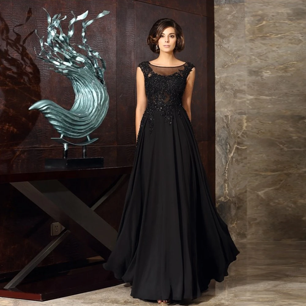 

Black Mother of Bride Dresses for Women Chiffon Sleeveless Wedding Party Dresses with Lace 2024 Summer Robe De Soirée Zipper