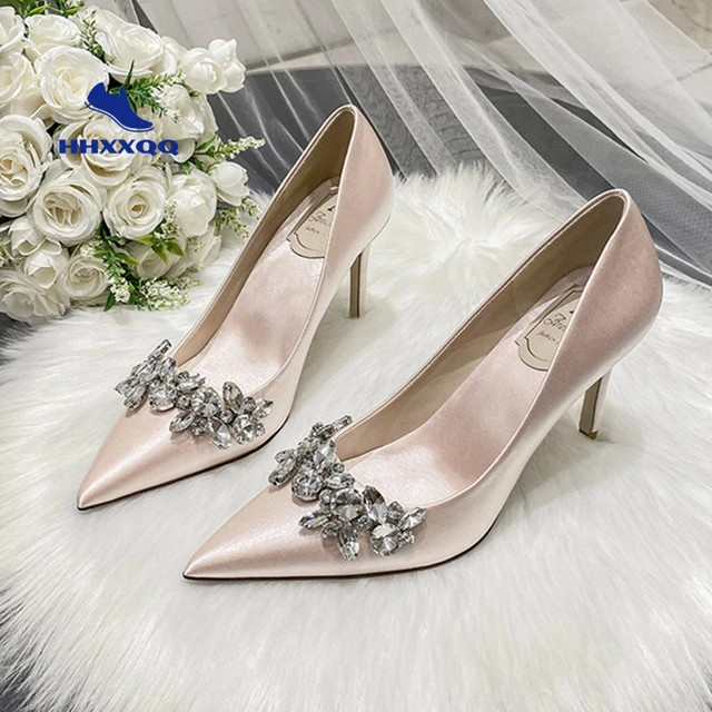 French Wedding Shoes Women New Wedding Bridal Shoes Golden High Heels Bow  Stiletto Bridesmaid Crystal Shoes Fashion All-match - AliExpress