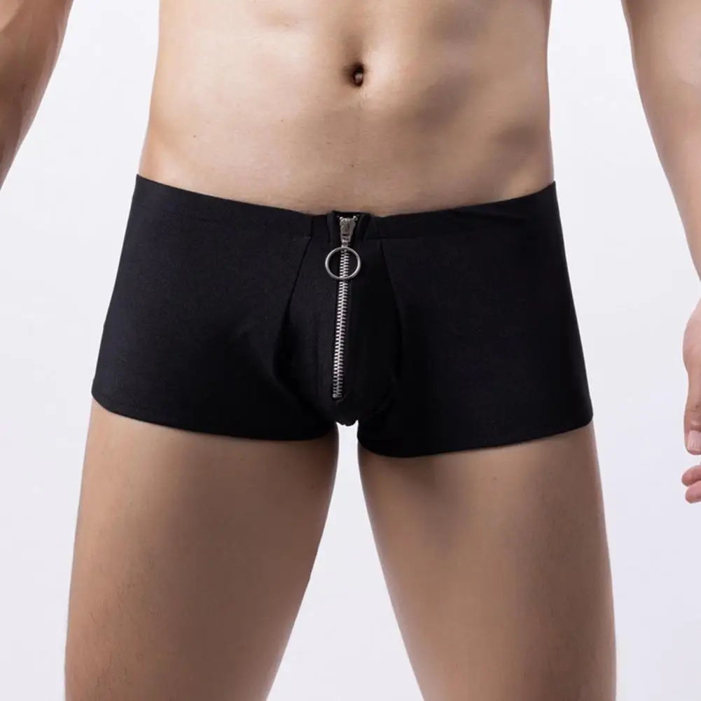 

Men Boxers Soft Breathable Men's Boxers with Zipper Closure Low Waist Elastic U Convex Design Quick Dry Anti-septic Underpants