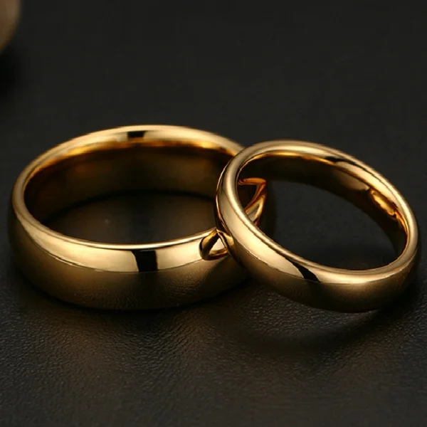 Simple Fashion Style Smooth Stainless Steel Rings Classic Gold Color Couple  For Women And Men Wedding Engagement Jewelry