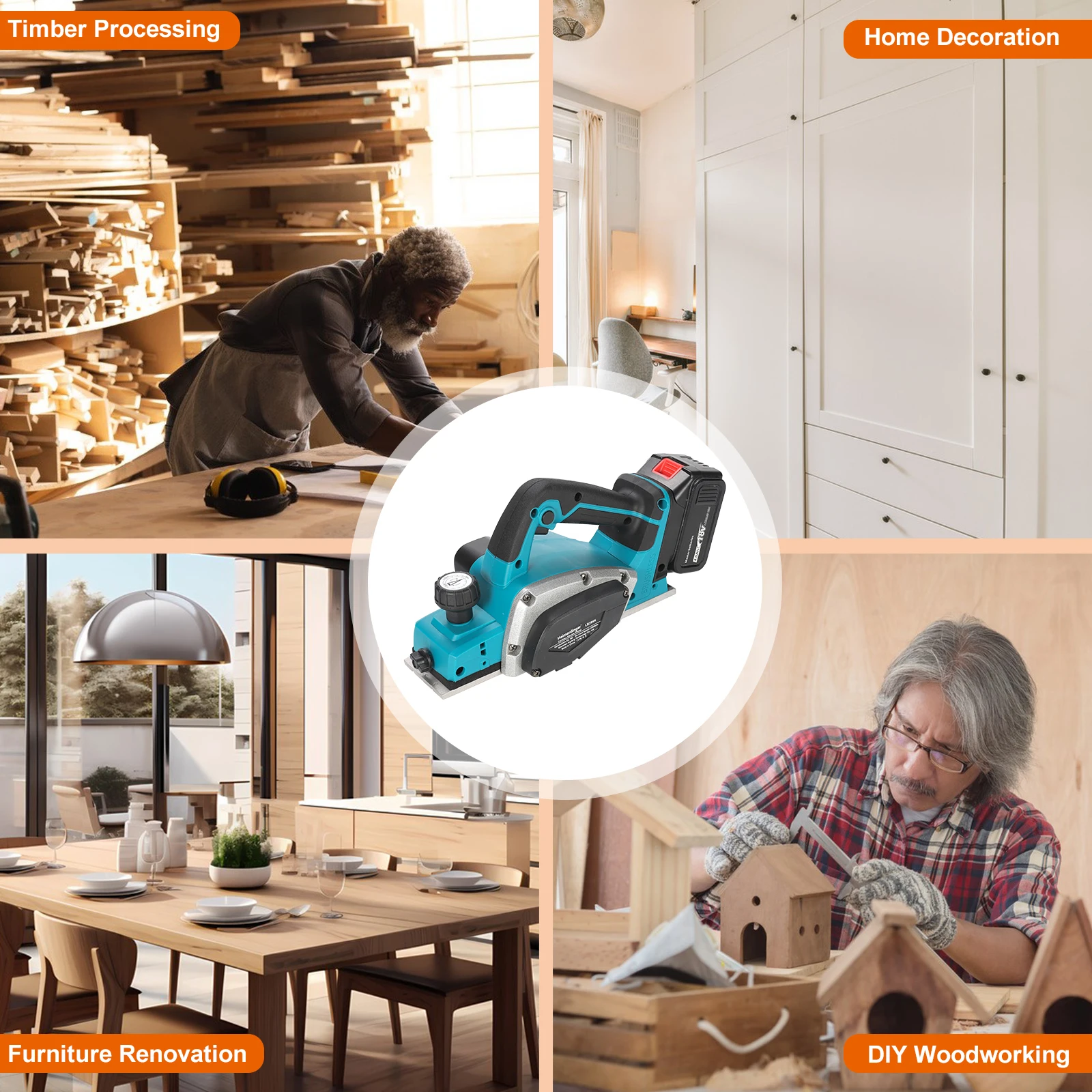 Heimerdinger 18V Rechargeable Lithium Battery Powered Handheld Woodworking Tool Brushless  Cordless Electric Planer 5
