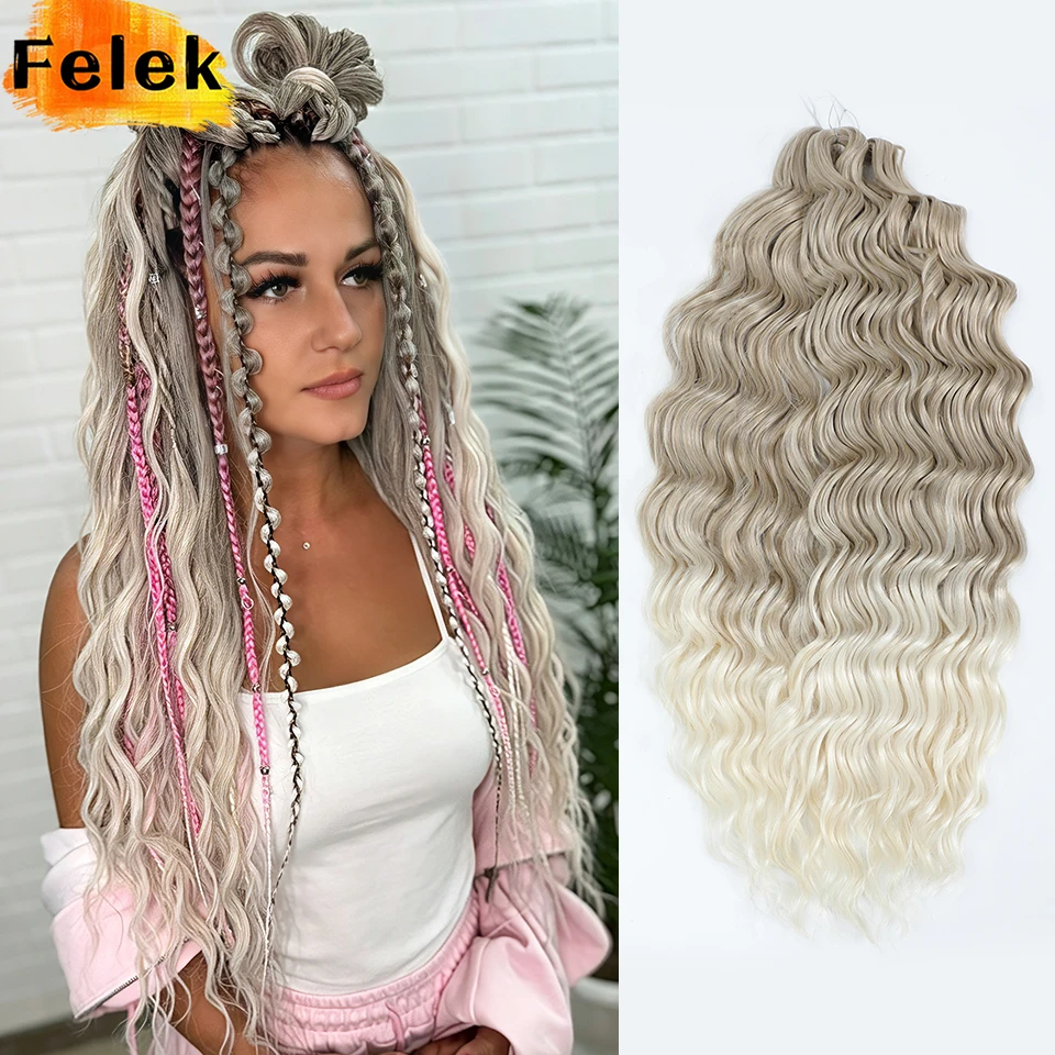 3-5Pcs Anna Hair Synthetic Loose Deep Wave Braiding Hair Extensions 24 Inch Water Wave Twist Braids Hair Grey Curly Crochet Hair 1