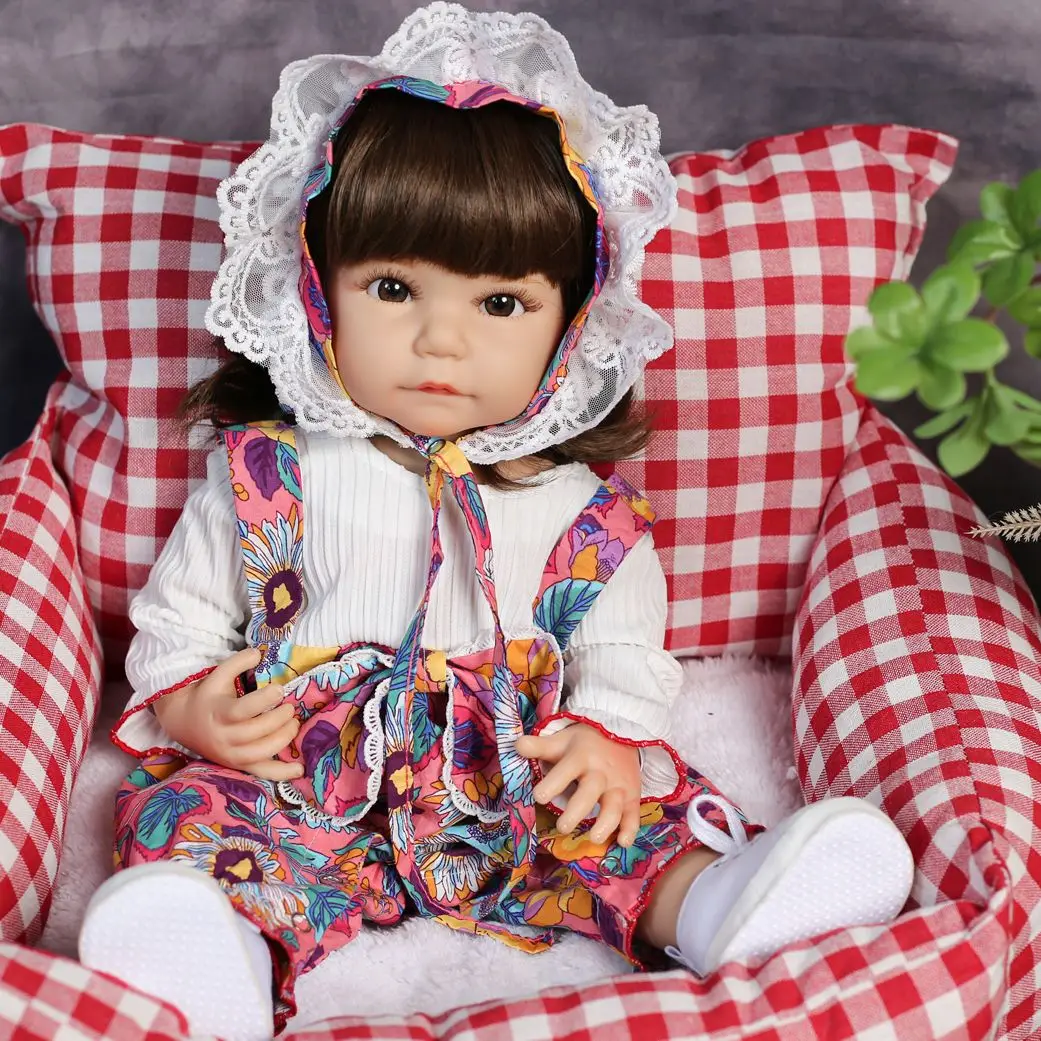

Full Silicone Body Reborn Doll 22inch Broken Flower Strap Pants Girl Toddler Dolls Kids For Birthday Gift Toy
