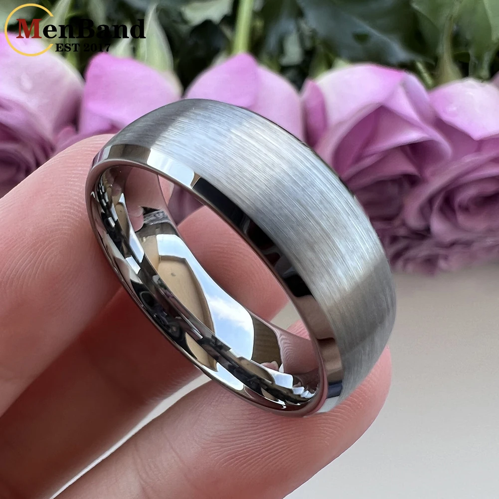 MenBand Fashion 6MM 8MM With Shiny Bevel Edges Dome Brushed Finish Men Women Black Tungsten Wedding Band Comfort Fit