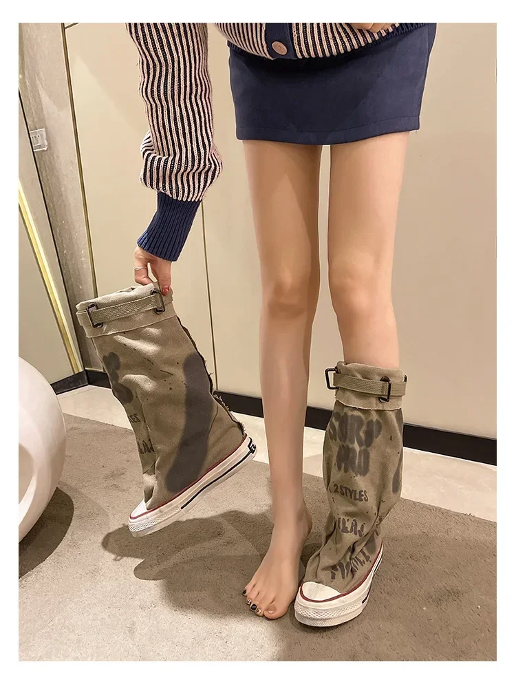 Graffiti Mid Calf Canvas Shoes 16