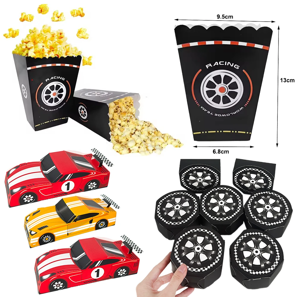 Rennwagen Popcorn-Box Rennwagen Geburtstagsparty Dekoration Süßigkeitenboxen Rennthema Geschirr Jungen Geburtstagsparty Zubehör