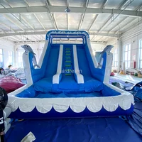 Free air shipping Giant blue Inflatable double Water Slide Dolphin Pool Slide Inflatable bounce house With Pool For Adult kids 2