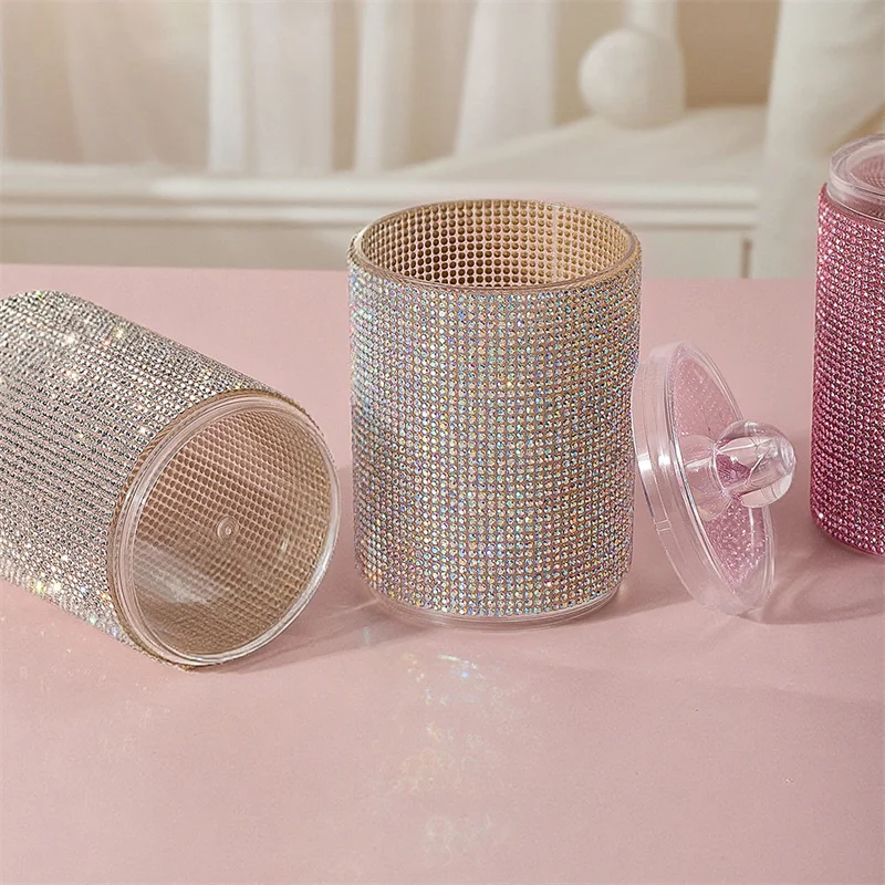 Luxury Diamond Cotton Swabs Storage Case Portable Makeup Cosmetic Organizer Dust-proof Jewelry Storage Container Makeup Tools 2