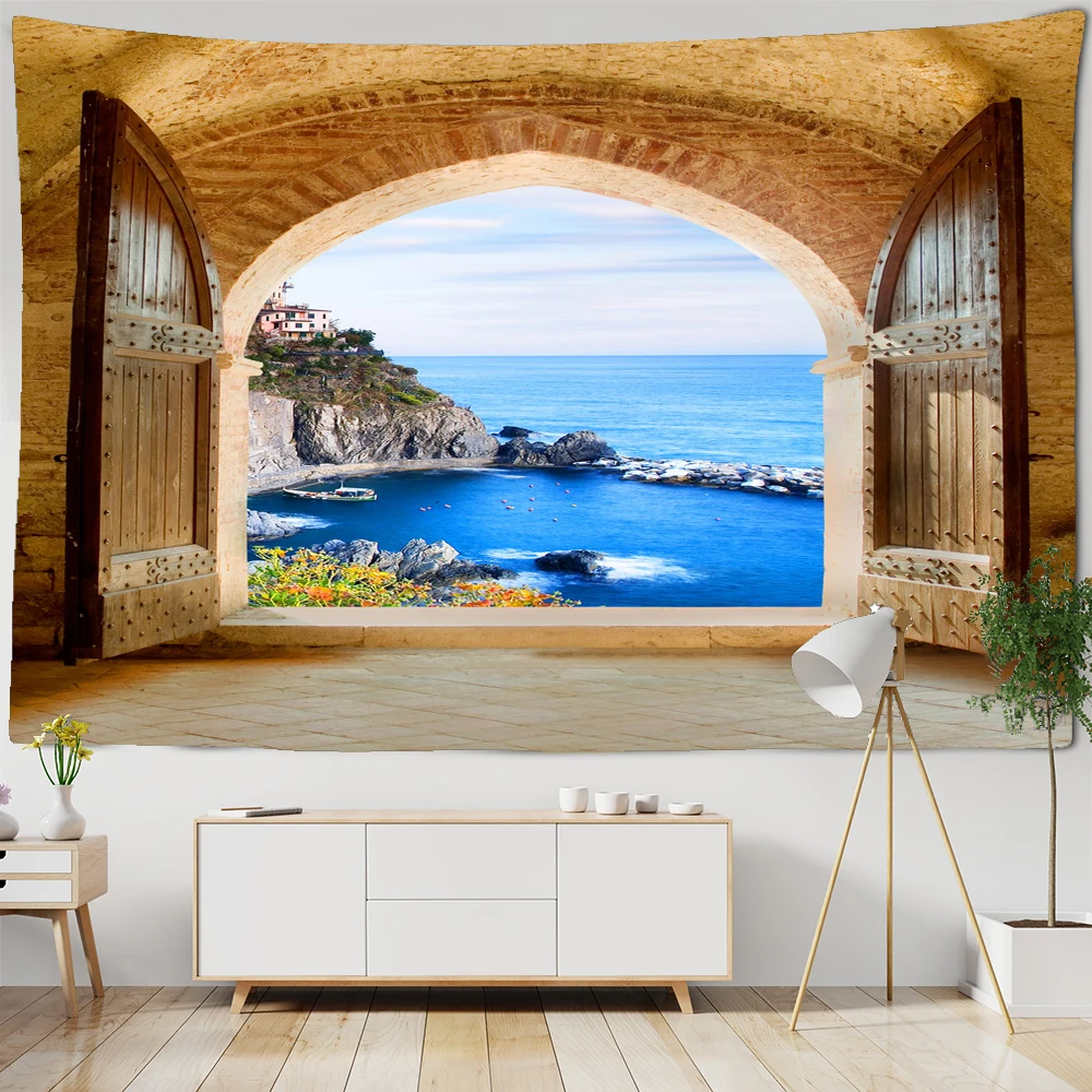 

Beautiful Sea View Printed Large Tapestry Hippie Wall Hanging Polyester Fabric Home Decor Wall Rug Carpets Art Background Cloth
