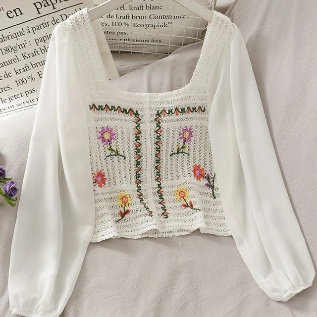 EMBROIDERED SQUARE NECK BLOUSE