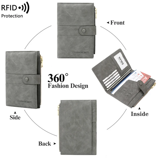 RFID Blocking Passport Bag, PU Solid Color, Zipper Buckle Wallet, Ticket Card Holder, Multi-functional Travel Passport Holder 3